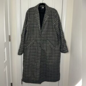 Divided H&M Black and Gray Checkered Trench Coat